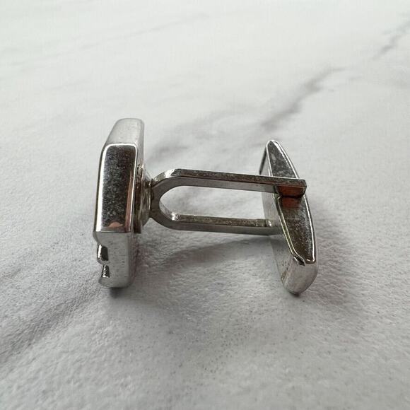 Vintage Silver Tone and Black Single Cufflink - Picture 3 of 5